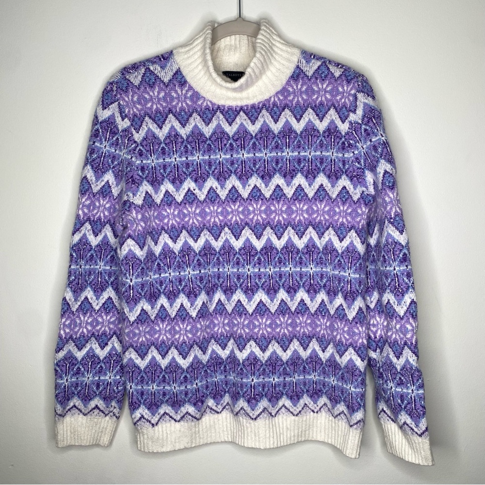 Talbots Fair Isle Wool Blend Mock Neck Sweater Small